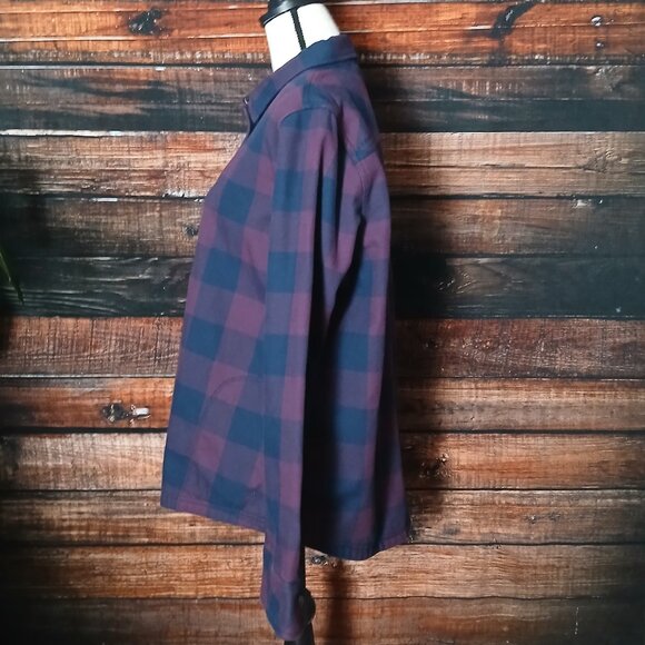 Orvis Jacket XL Fleece Lined Flannel Snap Front Purple Navy Checked Chore Coat - Picture 8 of 13